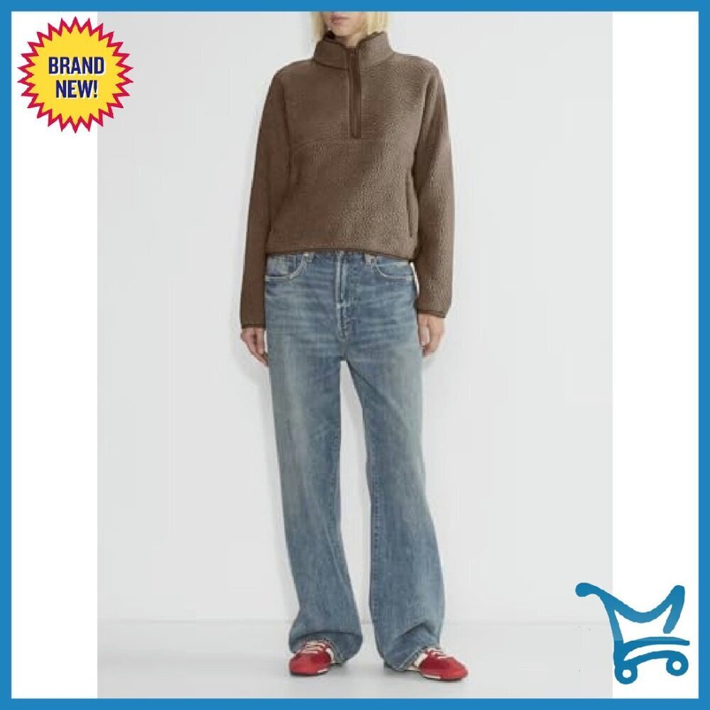 Half Zip Sherpa Fleece Pullover Cropped Sweatshirt with Pockets - Picture 5 of 7